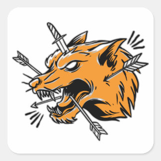 ウルフハンドスケッチイラストレーションTシャツトラッカーハット スクエアシール