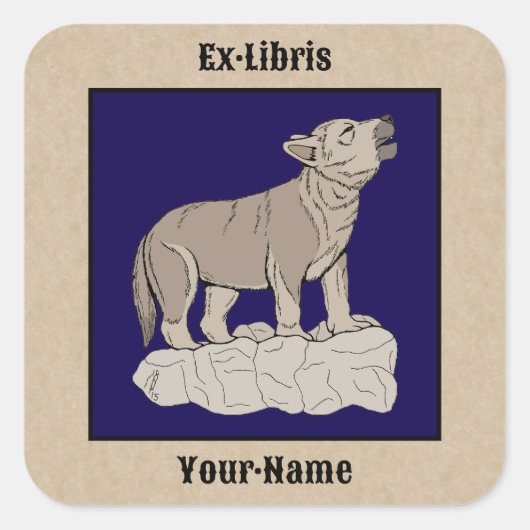 ウルフパップハウリング蔵書票 スクエアシール (正面)