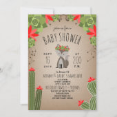 ウルフパップフローラサボテン砂漠ガールベビーシャワー 招待状 (正面)