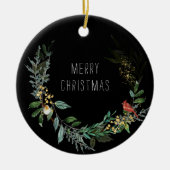 ウルフパーソナライズされたアートとクリスマスウィンターシーン セラミックオーナメント (正面)