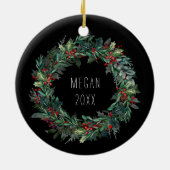 ウルフパーソナライズされたアートとクリスマスウィンターシーン セラミックオーナメント (裏面)