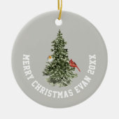 ウルフパーソナライズされたアートとクリスマスウィンターシーン セラミックオーナメント (正面)