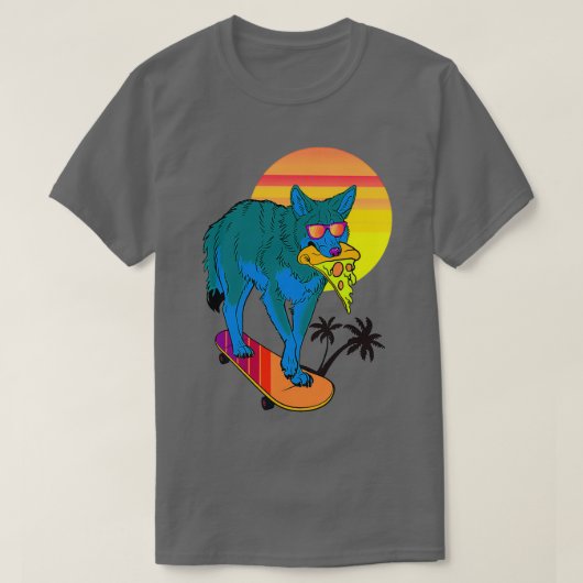 ウルフピザ及びスケートボード Tシャツ (デザイン正面)