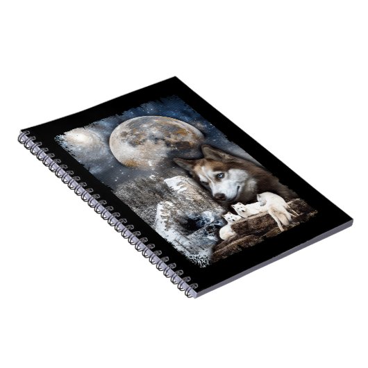 ウルフファミリームーンウィンターマウンテンオオカミ ノートブック (右側)