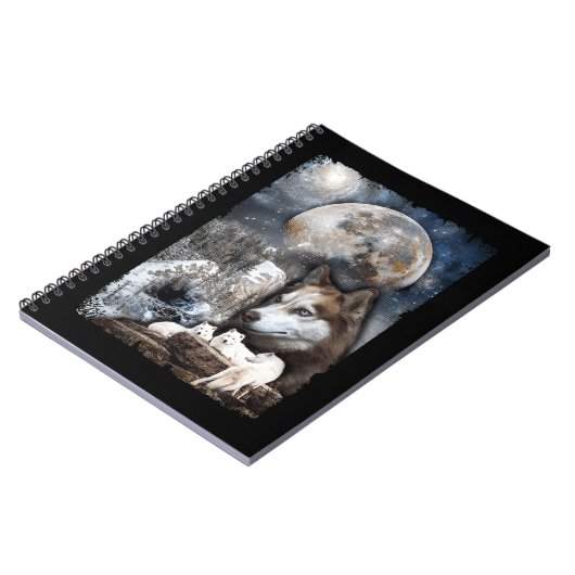 ウルフファミリームーンウィンターマウンテンオオカミ ノートブック (左側)