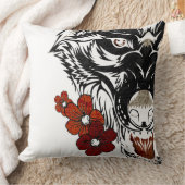 ウルフフラワータトヴィンテージ クッション (ブランケット)