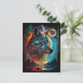 ウルフフルムーンランドスケープ超現実的ファンタジー ポストカード (スタンド正面)