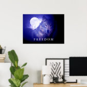 ウルフブルーナイトフルムーンフリーダムポスタープリント ポスター (ホームオフィス)