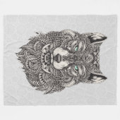 ウルフヘッド詳細抽象芸術イラストレーション フリースブランケット (正面(横))