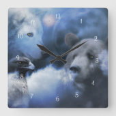 ウルフベアアンドイーグル先住民アメリカン スクエア壁時計 (正面)