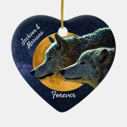 ウルフペアとフルムーンセラミックオーナメント セラミックオーナメント (裏面)