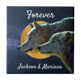 ウルフペアと満月  タイル