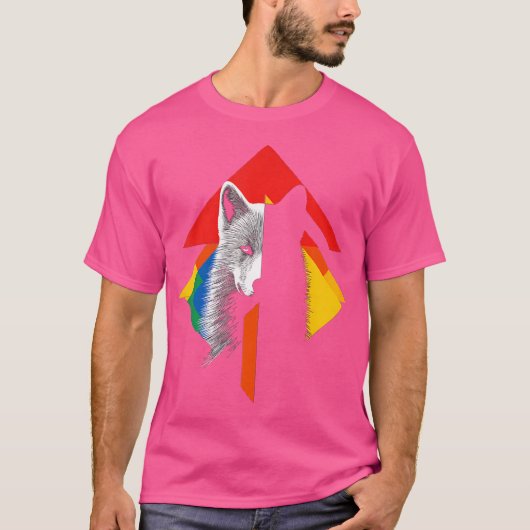 ウルフポリゴンカラフルアートアニマルラブ抽象芸術ツール Tシャツ (正面)