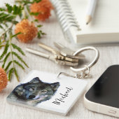 ウルフポートレートあなたの名前カスタム手書き キーホルダー (正面右)