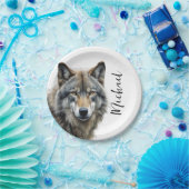 ウルフポートレートあなたの名前カスタム手書き ペーパープレート (パーティー)