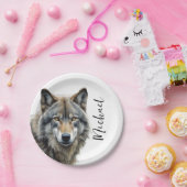 ウルフポートレートあなたの名前カスタム手書き ペーパープレート (パーティー)