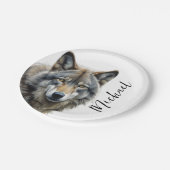 ウルフポートレートあなたの名前カスタム手書き ペーパープレート (アングル)