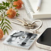 ウルフポートレート白黒 キーホルダー (正面右)