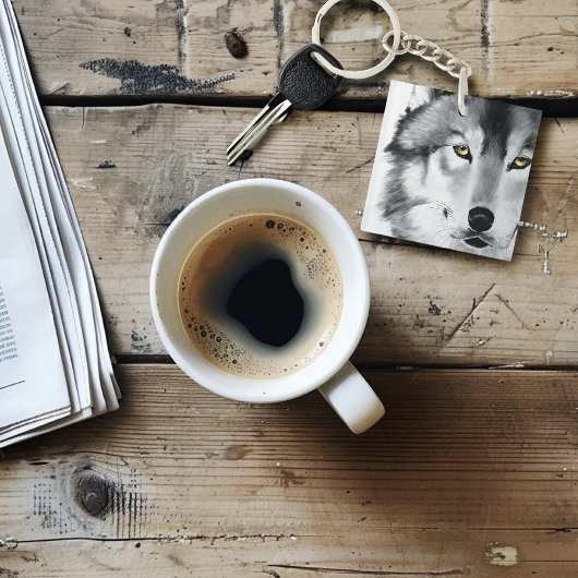 ウルフポートレート白黒 キーホルダー