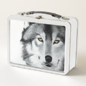 ウルフポートレート白黒 メタルランチボックス (正面)