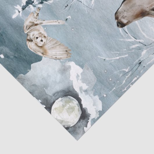 ウルフムーンウィンターランドスケープ水彩フクロウ 薄葉紙 (詳細)