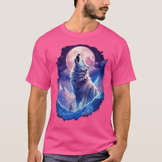 ウルフムーンハウリングウおもしろいオカミの群れ Tシャツ (正面)
