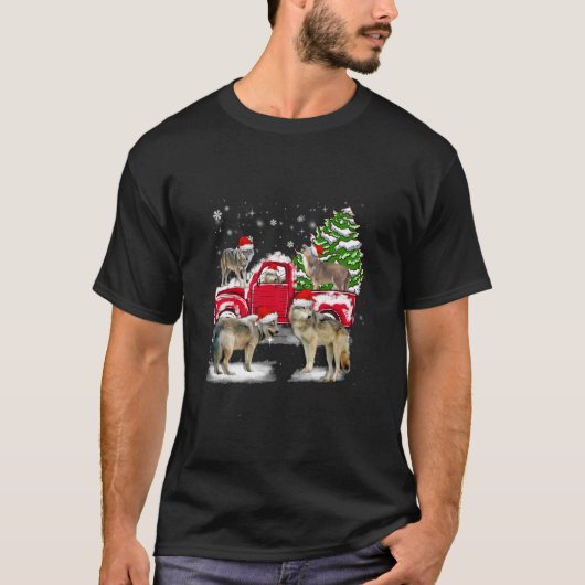 ウルフライディングレッドトラックメリークリスマスXマス醜いL Tシャツ (正面)