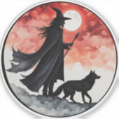 ウルフ付きウィザード – ハロウィーンファンおもしろい2 シール (正面)