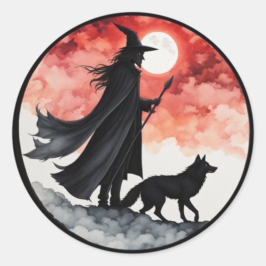 ウルフ付きウィザード – ハロウィーンファンおもしろい2 ラウンドシール (正面)