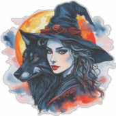 ウルフ付き魔女 – ハロウィンファンおもしろい2 シール (正面)