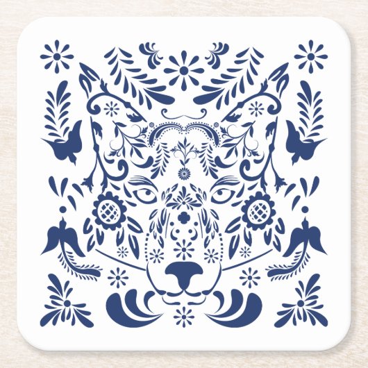 ウルフ伝統的フォークオーナメント紙コースター スクエアペーパーコースター (正面)