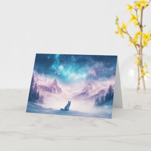 ウルフ威厳のあると雪山 カード (黄色い花)