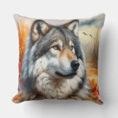 ウルフ威厳のあるネイチャーの美しいが解き放たれた クッション (正面)