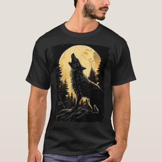 ウルフ威厳のあるハウリングフルムーンライトナイトスカイウォー Tシャツ (正面)