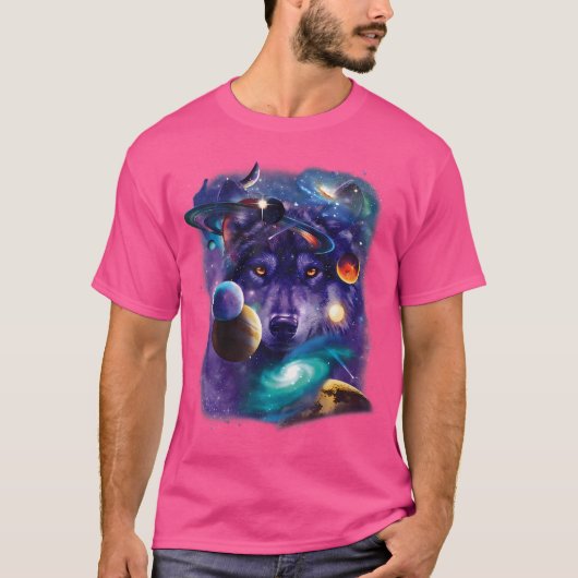 ウルフ宇宙銀河系スターズムーンウルフ宇宙アストロログ Tシャツ (正面)
