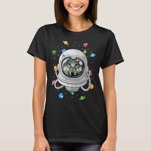 ウルフ宇宙飛行士の動物深いイン宇宙宇宙飛行士 Tシャツ (正面)