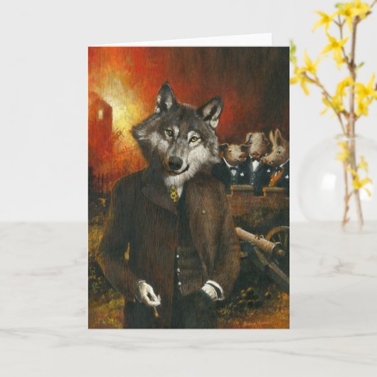 ウルフ氏と3匹の豚の挨拶状 カード (黄色い花)