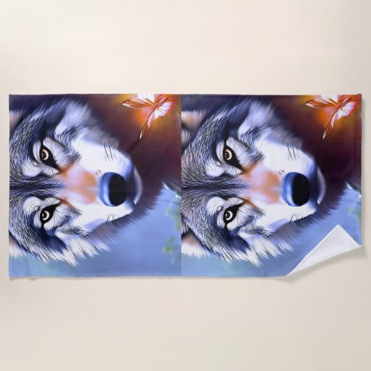 ウルフ絵を描油美しいの本質 ビーチタオル (正面)