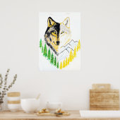 ウルフ芸術的ポートレートと自然背景 ポスター (キッチン)