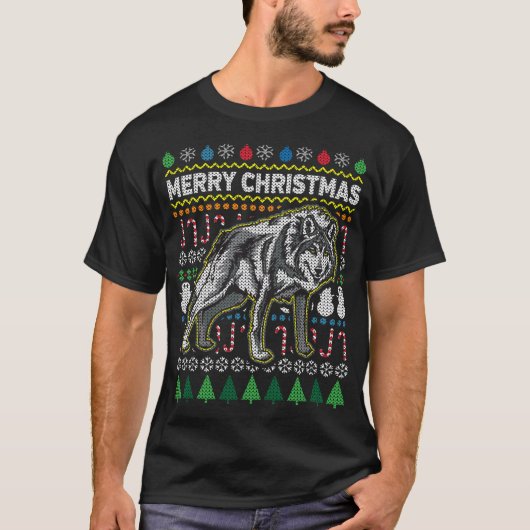 ウルフ醜いクリスマスセーター野生生物シリーズ Tシャツ (正面)