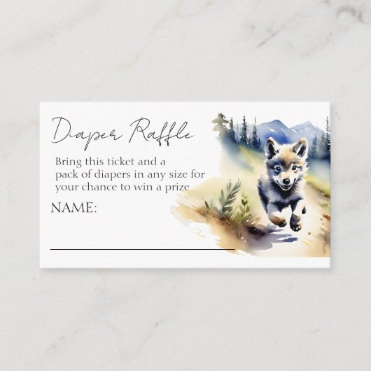 ウルフ野生の冒険者の赤ちゃんシャワーおむつラッフル エンクロージャーカード (正面)