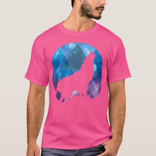 ウルフ銀河系幾何学的宇宙アートウルフウルフウルフ恋人 Tシャツ (正面)
