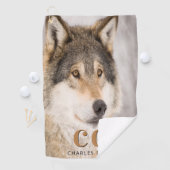 ウルフ顔頭野生動物モノグラム名 ゴルフタオル (インサイチュ)