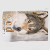 ウルフ顔頭野生動物モノグラム名 ゴルフタオル (横)