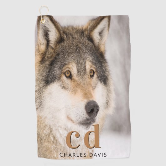 ウルフ顔頭野生動物モノグラム名 ゴルフタオル (正面)