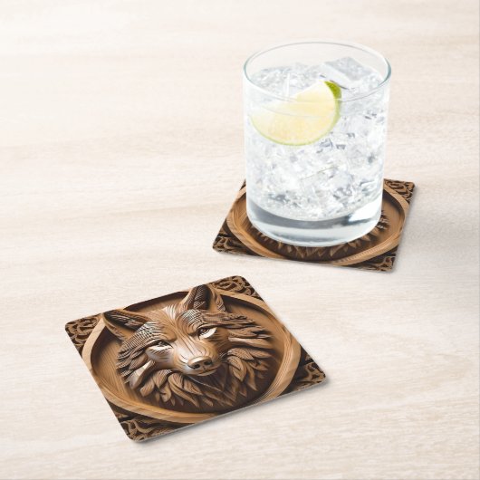 ウルフ・ウッド・カービング スクエアペーパーコースター (インサイチュ)