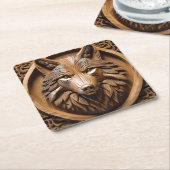 ウルフ・ウッド・カービング スクエアペーパーコースター (アングル)