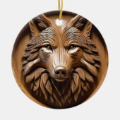 ウルフ・ウッド・カービング セラミックオーナメント (正面)