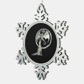 ウルフ&ドラゴンシルバーブループータースノーフレークオーナメント スノーフレークピューターオーナメント (右)