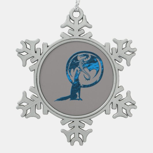 ウルフ&ドラゴンブルーペーター雪片オーナメント スノーフレークピューターオーナメント (正面)